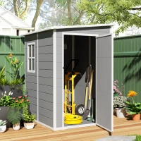 Outsunny 4'x5' Garden Tool Storage Shed, Lean to Shed with Window, Vent and Plastic Roof, Grey(m-8)