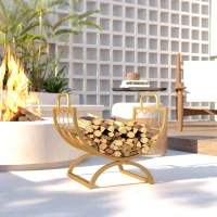 Outsunny Firewood Rack Outdoor, Heavy Duty Log Holder with Handles for Indoor Outdoor Fireplace Storage 18" x 14" x 16", Gold(m-8)