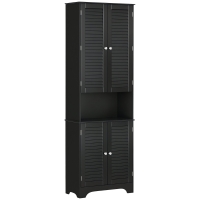 HOMCOM Tall Narrow Bathroom Storage Cabinet with Doors and Shelf Adjustability, Freestanding Linen Cabinet with 2 Cabinets and Countertop, Black