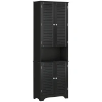 HOMCOM Tall Narrow Bathroom Storage Cabinet with Doors and Shelf Adjustability, Freestanding Linen Cabinet with 2 Cabinets and Countertop, Black(m-1)