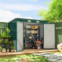 Outsunny 8 x 4FT Galvanized Garden Storage Shed, Metal Outdoor Shed with Double Doors and 2 Vents, Green(m-8)