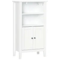 kleankin Bathroom Floor Cabinet, Wooden Bathroom Cabinet with 2 Open Shelves, Double Doors and Adjustable Shelves, Freestanding Storage Cabinet for Bathroom, White(m-1)