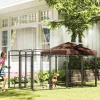 PawHut Dog Kennel Outdoor with Waterproof Canopy, Dog Run with Galvanized Chain Link, Secure Lock, for Backyard and Patio, Large and Medium Sized Breeds, Chickens, Ducks, 9.3' x 4.6' x 5.2'(m-10)