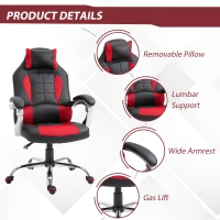 HOMCOM High Back Office Chair, Executive Racing Gaming Chair, Adjustable Recliner with Removable Headrest Pillow for Office, Black and Red(m-6)
