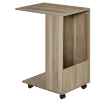 HOMCOM C-Shaped Sofa Side Table Mobile End Table with Storage and Wheels for Living Room,Office, Grey(m-1)