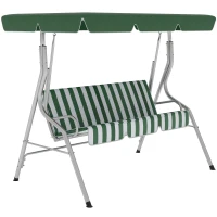 Outsunny 3-Seat Patio Swing Chair, Outdoor Porch Swing Glider with Adjustable Canopy, Removable Cushion, and Weather Resistant Steel Frame, for Garden, Poolside, Green & White(m-11)