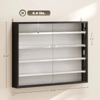 HOMCOM 5-Tier Display Cabinet, Wall-Mounted Display Case with 2 Glass Doors and Adjustable Shelves, Black(m-3)