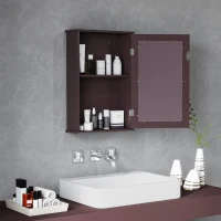 kleankin Bathroom Mirror Cabinet, Wall Mounted Medicine Cabinet with Door and Shelves, Dark Brown(m-1)