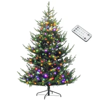 HOMCOM 7.5 ft Artificial Christmas Tree, Prelit Christmas Tree with 300 LED Lights, 1218 Branch Tips and Wide Metal Base, Green(m-11)