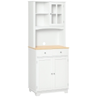 HOMCOM Freestanding 67" Kitchen Buffet with Hutch, Pantry Cabinet with Microwave Stand, Adjustable Shelf, 2 Drawers, Cupboard, White
