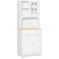HOMCOM Freestanding 67" Kitchen Buffet with Hutch, Pantry Cabinet with Microwave Stand, Adjustable Shelf, 2 Drawers, Cupboard, White(m-1)