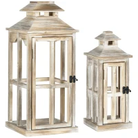 HOMCOM 2 Pack 28"/20" Large Rustic Wooden Lantern Decorative, Indoor/Outdoor Lantern for Home Décor (No Glass), Natural(m-1)