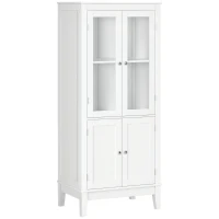 kleankin Bathroom Floor Cabinet with 2 Storage Cabinets, Tempered Glass Door, Freestanding Linen Tower with Adjustable Shelves for Living Room, White(m-1)
