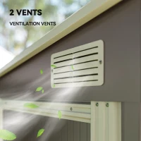 Outsunny 5'x7' Lean to Galvanized Metal Shed with Foundation, Garden Tool Storage House w/ Sliding Door and 2 Vents, Light Grey(m-9)