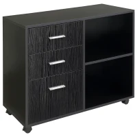 HOMCOM 3 Drawer Printer Stand, Mobile Office Cabinet with 2 Storage Shelves for Home Office, Black(m-1)
