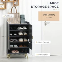 HOMCOM Entryway Shoe Storage Cabinet, Narrow Shoe Cabinet with Adjustable Shelves and Open Shelf for 15 Pairs of Shoes, Grey(m-4)