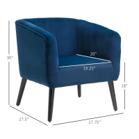 HOMCOM Luxury Velvet Fabric Accent Armchair with Thick Padding, High Armrests, and Channel Tufting, Blue(m-3)