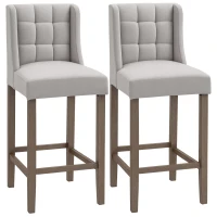 HOMCOM Modern Bar Stools, Tufted Upholstered Barstools, Pub Chairs with Back, Rubber Wood Legs for Kitchen, Dinning Room, Set of 2, Beige(m-1)