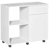 HOMCOM Printer Stand, Storage Cabinet with Drawer, Open Storage Shelves, for Home or Office Use, White(m-1)