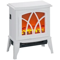 HOMCOM Electric Fireplace Heater, Freestanding Fireplace Stove with Realistic Flames Overheating Protection 750W/1500W, White(m-11)