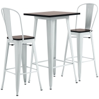 HOMCOM 3 Piece Industrial Dining Table Set, Bar Height Bar Table and Chairs Set with Footrests for Bistro, Pub, White and Brown