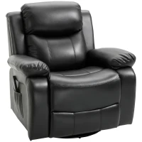 HOMCOM PU Leather Massage Recliner Chair, Swivel Rocker Sofa with Remote Control, Footrest, Padded Seat, Manual Reclining Chair for Living Room, Bedroom, Black(m-1)