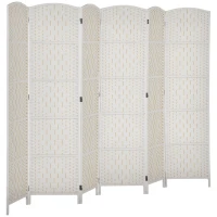 HOMCOM Room Divider, 6 Panel Folding Privacy Screen, 6FT Tall Portable Weave Partition Wall Divider for Bedroom, White(m-11)