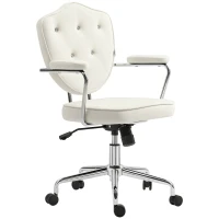 HOMCOM Cute Office Chair, Desk Chair with Button Tufted Velvet-Feel Fabric, Swivel Computer Vanity Chair, Cream White(m-11)