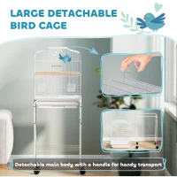 PawHut 49" Rolling Bird Cage Cockatoo House Play Top Finch Pet Supply with Storage Shelf, Wheels - White(m-4)