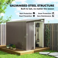 Outsunny 5'x7' Lean to Galvanized Metal Shed with Foundation, Garden Tool Storage House w/ Sliding Door and 2 Vents, Light Grey(m-4)