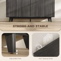 HOMCOM Fluted Sideboard Buffet Cabinet, 55" Coffee Bar Cabinet with 4 Doors, 2 Adjustable Shelves, 5 Wood Legs, Dark Gray(m-6)