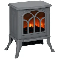 HOMCOM Electric Fireplace Heater, Freestanding Fireplace Stove with Realistic Logs and Flame Effect, 750W/1500W, Gray(m-11)