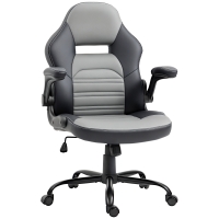 Vinsetto PU Leather Gaming Chair with Flip-up Armrests, Racing Style Computer Chair, Height Adjustable Home Office Chair with Swivel Wheels and Tilt Function, Gray