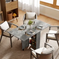 HOMCOM Extendable Dining Table, Collapsible Folding Table w/ 2-tier Shelves and Rolling Casters, Grey(m-8)