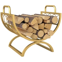 Outsunny Firewood Rack Outdoor, Heavy Duty Log Holder with Handles for Indoor Outdoor Fireplace Storage 18" x 14" x 16", Gold(m-11)