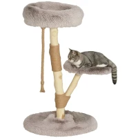 PawHut 35 Inch Modern Cat Tree for Indoor Adult Cats with Wooden Scratching Posts, Cat Bed & Rope Cat Toy, Brown(m-11)