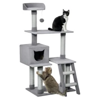 PawHut Cat Tree Activity Center w/ Jute Scratching Posts Ladder Dangling Ball Condo(m-2)