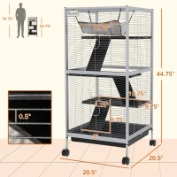 PawHut 45" H Rolling Small Animal Cage with Hammock, Ferret Cage, Chinchilla Cage, Pet Habitat with 6 Doors, Removable Tray(m-3)