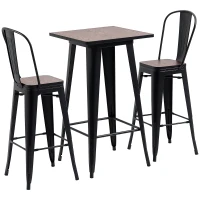 HOMCOM 3 Piece Industrial Dining Table Set, Bar Height Bar Table and Chairs Set with Footrests for Bistro, Pub, Black and Brown(m-1)
