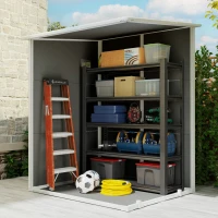 Outsunny 4'x5' Garden Tool Storage Shed, Lean to Shed with Window, Vent and Plastic Roof, Grey(m-10)