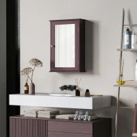 kleankin Bathroom Mirror Cabinet, Wall Mounted Medicine Cabinet with Door and Shelves, Dark Brown(m-7)