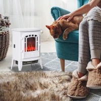 HOMCOM Electric Fireplace Heater, Freestanding Fireplace Stove with Realistic Flame Effect Overheat Protection 750W/1500W White(m-10)