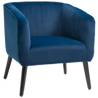HOMCOM Luxury Velvet Fabric Accent Armchair with Thick Padding, High Armrests, and Channel Tufting, Blue(m-11)