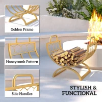 Outsunny Firewood Rack Outdoor, Heavy Duty Log Holder with Handles for Indoor Outdoor Fireplace Storage 18" x 14" x 16", Gold(m-5)