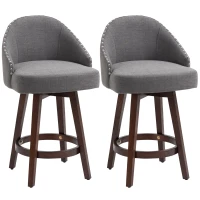 HOMCOM 26" Counter Height Bar Stools, Linen Fabric Kitchen Stools with Nailhead Trim, Rubber Wood Legs and Footrest for Dining Room, Counter, Pub, Set of 2, Dark Gray(m-1)