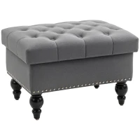 HOMCOM Ottoman with Storage for Living Room, 25" Storage Ottoman with Removable Lid, Button-Tufted Fabric Bench for Footrest and Seat with Wood Legs, Gray(m-1)