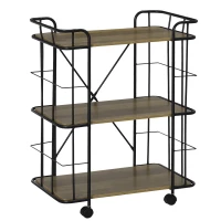 HOMCOM Bar Cart, Industrial Kitchen Cart with Wheels , Rolling Utility 3 Storage Shelves for Dining Room, Laundry Room, and Bathroom, Light Brown Wood Grain(m-1)