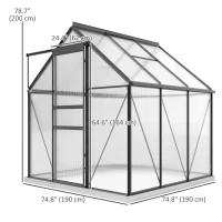 Outsunny 6' x 6' x 6.5' Polycarbonate Greenhouse, Walk-in Green House with Adjustable Roof Vent Galvanized Base Sliding Door Rain Gutter for Outdoor Garden Backyard, Grey(m-3)