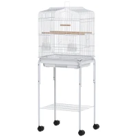 PawHut 49" Rolling Bird Cage Cockatoo House Play Top Finch Pet Supply with Storage Shelf, Wheels - White(m-2)