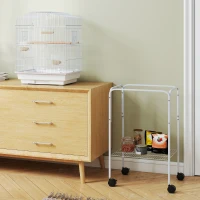 PawHut 49" Rolling Bird Cage Cockatoo House Play Top Finch Pet Supply with Storage Shelf, Wheels - White(m-7)